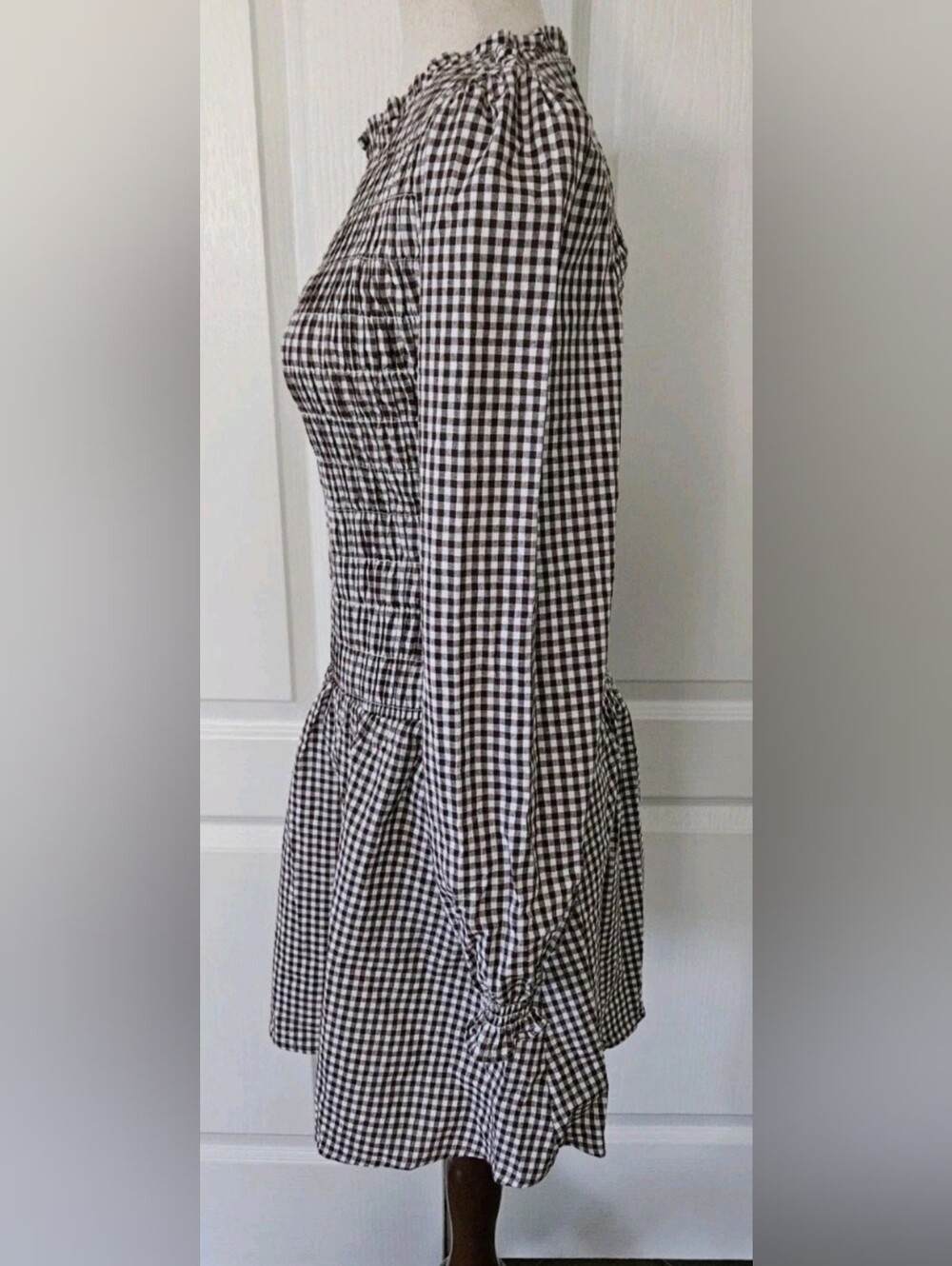 CUPSHE Brown Gingham Smocked Puff Sleeve Mini Dress NWT M - Picture 6 of 9